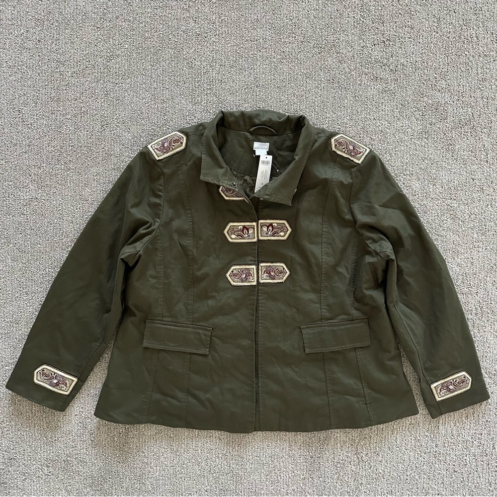 Chico's Beaded And Embellished Band Jacket Olive Size 4 - XXL - Picture 2 of 12